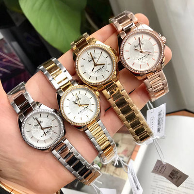 DanDan代購 美國正品 COACH 新款 2019 經典C字字搭配鑽面錶圈 精致簡約 石英手錶 氣質女款 附購證