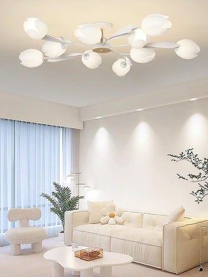 奶油風客廳燈現代簡約大氣花朵餐廳燈吸頂燈新款創意房間臥室燈具