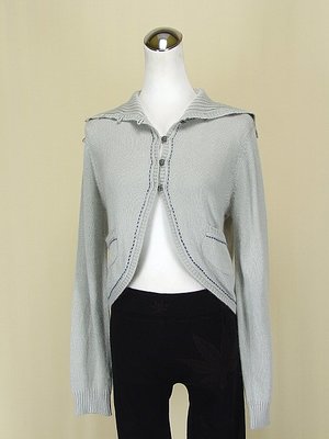 貞新 BRAVO MARINE 專櫃 灰色V領長袖棉質外套短大衣L(11號)(62977)