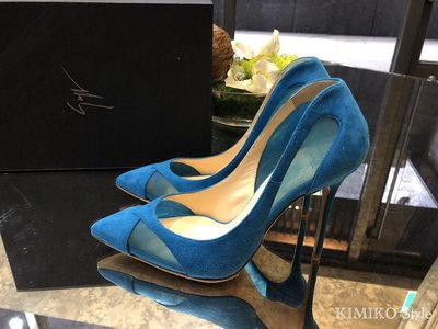KIMIKO style✿專櫃品牌GZ  Giuseppe Zanotti 半簍空尖頭超細跟鞋麂皮高跟鞋37號 附鞋盒