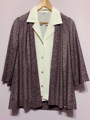 NANA 日本古著 迷你三角花 開襟 花襯衫 罩衫 日式復古菖蒲紫色