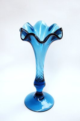 老玻璃花瓶手工玻璃藝術品藍玻璃牽牛花喇叭花單支a【心生活美學】