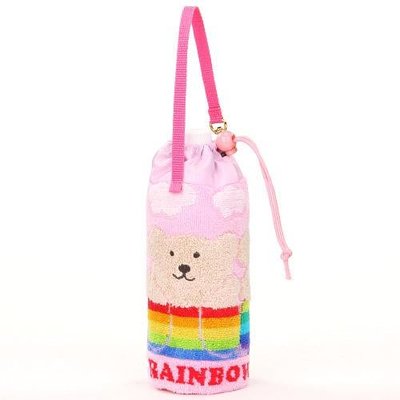 日本原裝進口~日本製~高級毛巾材質100%純棉-彩虹熊Rainbow Bear保溫保冷水壺袋／隨身小提袋（粉紅色）