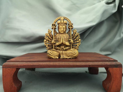日本回流木雕擺件黃金木擺件佛像千手觀音雙面雕擺件這個很漂亮