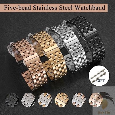 熱銷  五珠實心金屬不銹鋼錶帶適用於美度 20 毫米 22 毫米 24 毫米雙按鈕蝴蝶扣手錶腕帶配件