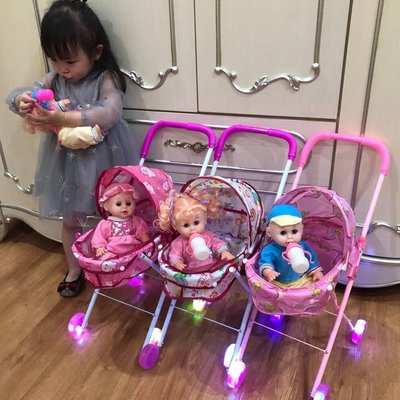 兒童玩具推車帶娃娃發光聲女童女孩過家家玩具手推車寶寶生日禮物~特價