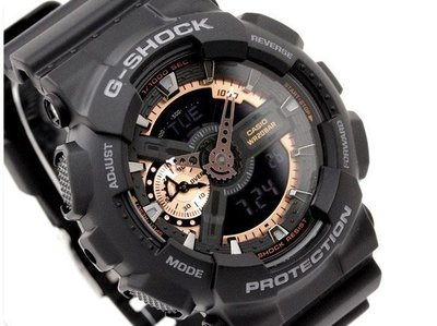 【金台鐘錶】CASIO卡西歐 G-SHOCK 黑玫瑰金 橡膠錶帶 碼錶GA-110RG-1A  GA-110RG-1