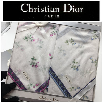 【皮老闆二店】新古真品 Christian Dior 盒裝2件組手帕  狀況不錯 盒266