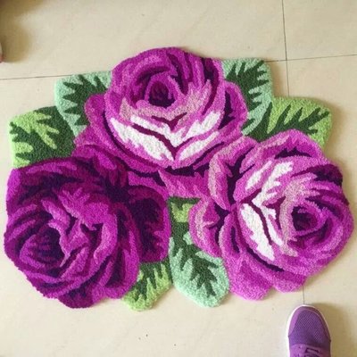 粉紅玫瑰精品屋~田園風格可愛玫瑰花紫色地墊地毯防滑墊~