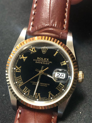 特價 二手港錶 Rolex 勞力士 港勞 DateJust 16233 半金大羅馬黑面盤  錶徑36mm