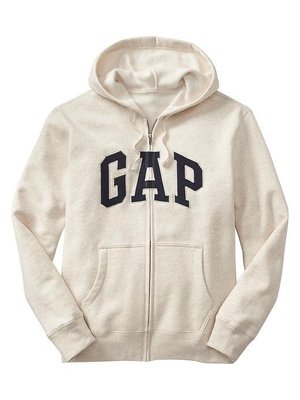 【Gap】男裝大人連帽外套Logo棉質刷毛長袖連帽外套 帽T 大學T 連帽T恤 米白色