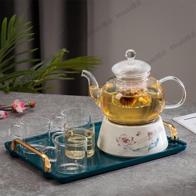 下午茶玻璃加熱蠟燭花茶壺水果茶茶具歐式花茶杯套裝花茶盤玻璃杯陶瓷茶爐-Misaki精品