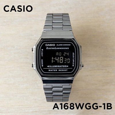【金台鐘錶】CASIO 卡西歐 簡約電子錶 方型 鋼帶 復古造型 IP電鍍 ( 煙燻灰 黑面) A168WGG-1B