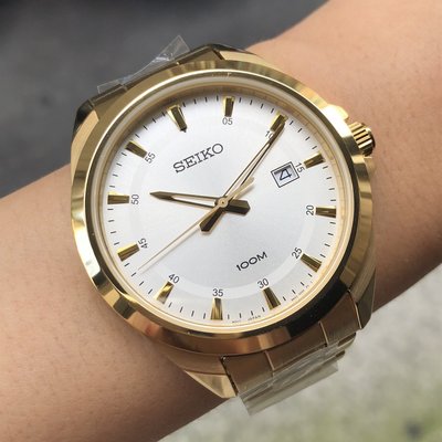 現貨 可自取 SEIKO SUR212P1 精工錶 手錶 42mm 大三針 白面盤 金色鋼錶帶 男錶女錶
