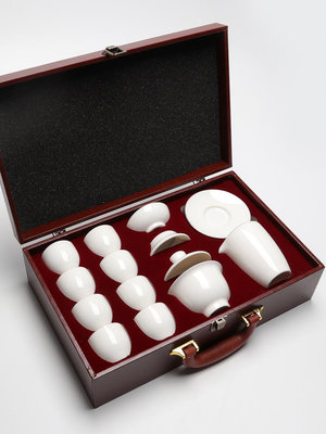 8DWL白色羊脂玉釉純色蓋碗茶具整套陶瓷中式功夫禮品透明