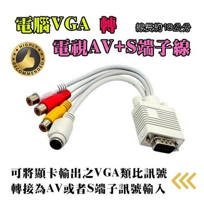 AD-86 電腦 VGA 轉 AV+S端子 訊號轉接線 RCA + S-Video 顯卡VGA需有電視輸出功能才能用