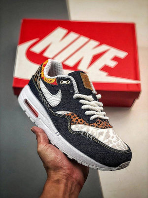 Nike Air Max 1 Prm牛仔布 白藍豹紋 復古休閑跑步鞋 貨號：