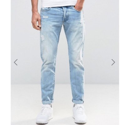 荷蘭 G-Star gstar 3301 Slim Jeans Distressed 淺色破壞單寧長褲 牛仔褲