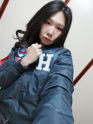 韓鋼鐵H藏青色飛行夾克外套（厚款S）