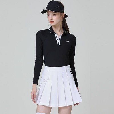 新款推薦 Azureway高爾夫服女V領長袖T恤乾運動球衣秋款高爾夫女防走光短裙 XSGY-可開發票