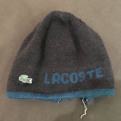 二手 Lacoste 羊毛帽 咖啡色 鱷魚 藍綠滾邊 破洞 便宜出清 購自SOGO百貨 正品