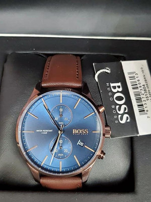 HUGO BOSS Associate 藍色錶盤 棕色皮革錶帶 石英 雙眼計時 男士手錶 1513804