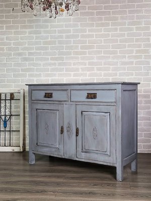 【卡卡頌  歐洲古董】19世紀  英國  灰藍  刷色  實木 邊櫃  收納櫃  古董櫃  刷色櫃 ca0401 ✬