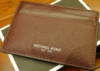 大降價！全新美國名牌 Michael Kors MK 中性深紅色經典款皮革名片夾信用卡夾，無底價！本商品免運費！
