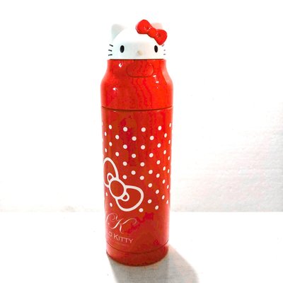 Vintage+。復古家。日本限定Hello Kitty。凱蒂貓頭造型紅色白點點吸管式保冷保溫瓶(220ml)