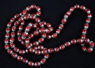 天然瑪瑙珠子鑲藏銀單株11公分50珠一串重量90克900 FY11494