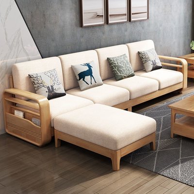 熱銷 實木沙發組合北歐風小戶型布藝沙發現代簡約中式沙發實*