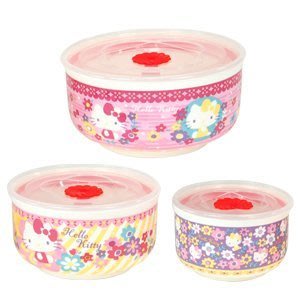 小花花日本精品♥ Hello Kitty  保鮮碗 陶瓷保鮮碗組   3入 11070207