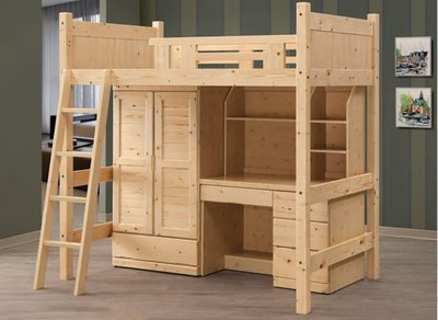【N D Furniture】台南在地家具-全實木松木高架床組內含3*5尺衣櫃3.2尺書桌(全組)BS