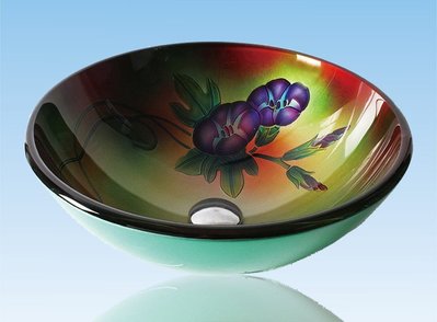 FUO衛浴:42公分 彩繪工藝 藝術強化玻璃碗公盆 (WY15022)預訂!
