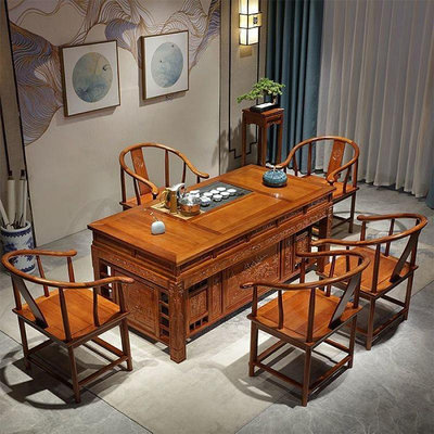 新中式一體茶臺實木茶桌椅組合花梨木茶幾家用客廳茶具陽臺泡茶桌