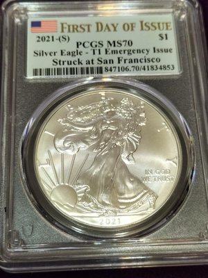 2021-S 美國鷹揚銀幣 Type I MS-70 PCGS First Day of Issue (現貨)