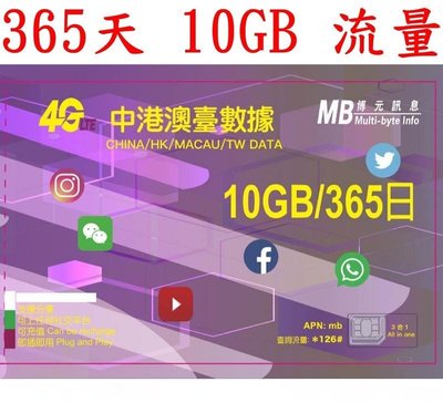 【維德 】365日10GB流量中國大陸、香港、澳門、台灣上網卡大中華(附卡針及收納盒)