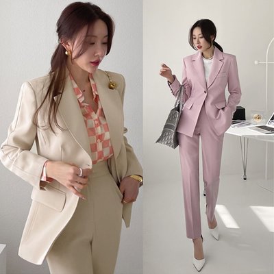 韓版 版型美��3色 俐落知性西裝外套+ 西裝長褲 套裝