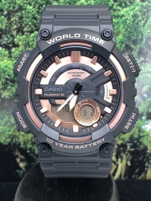 卡西歐CASIO AEQ-110W 十年電力 數位雙顯錶(玫瑰金X黑)