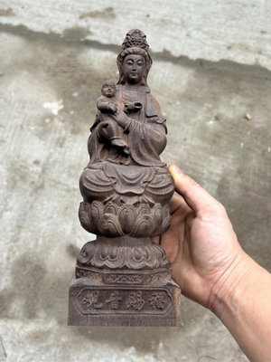 越南沉香木雕刻送子觀音菩薩擺件家用供奉觀音佛像送子娘娘觀音像~居家