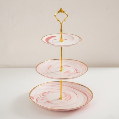 陶瓷創意果盤歐式三層點心架下午茶糕點盤水果盤蛋糕架子現代客廳-雙喜生活館