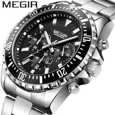 MEGIR （ 2064 ） 時尚 商務 休閒 多功能 運動 商務 日曆 夜光 男士手錶 2023年最新款〔免費