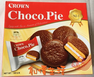 ~創價生活~台灣零食 餅乾 巧克力派 CROWN達人巧克力派 巧克力夾心餅 300g 產地 韓國