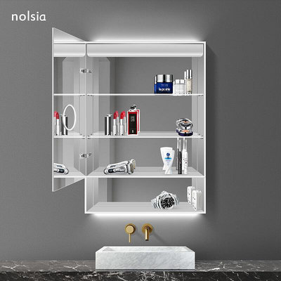 【現貨】【nolsia 1878】智能浴室鏡柜衛生間鏡子led收納儲物一體帶置物架