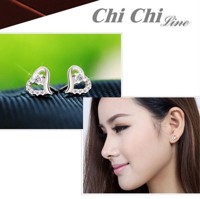 【現貨】Chi Chi 韓版鑲鑽時尚桃心形耳釘-A1141
