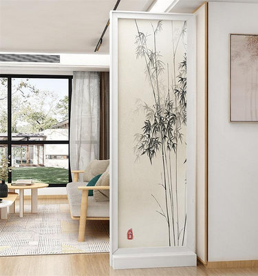 新中式入戶屏風隔斷客廳玄關現代簡約紗畫辦公室雙面簡易實木座屏多多雜貨鋪