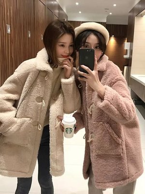 2018冬季新款韓版中長款過膝牛角扣羊羔絨外套女學生寬鬆流行大衣
