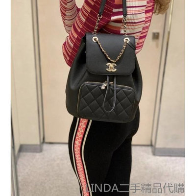 LINDA二手精品代購 Chanel 香奈兒 A93748 Backpack 黑金鍊 荔枝紋 後背包 雙肩包 女包 免運