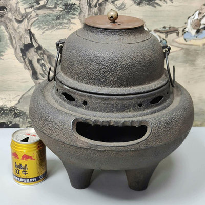 超大15.8斤日本鬼面鐵制風爐銅蓋鐵釜
