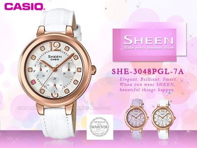CASIO 卡西歐 手錶專賣店 SHEEN SHE-3048PGL-7A 女錶 真皮錶帶 礦物玻璃 玫瑰金離子鍍錶殼 5
